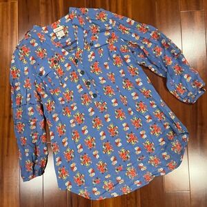 Matilda Jane Blue Top Floral Ruffle Long Sleeve Tunic Rayon Button Front Small